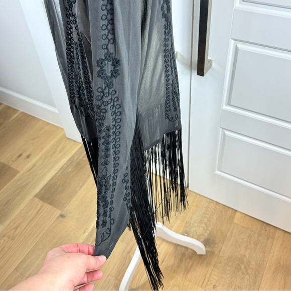 H&M Black Sheer Embroidered Open Kimono Cover up Open Jacket Large - Picture 5 of 10